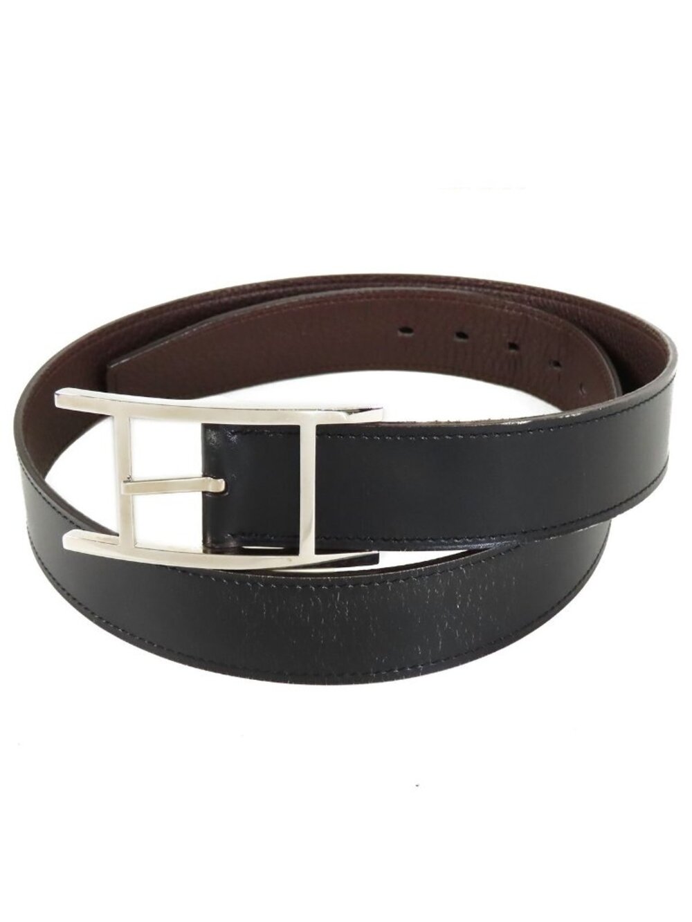 Hermes Hapi 3 Belt Black Brown Silver Box Calf Togo Reversible 85